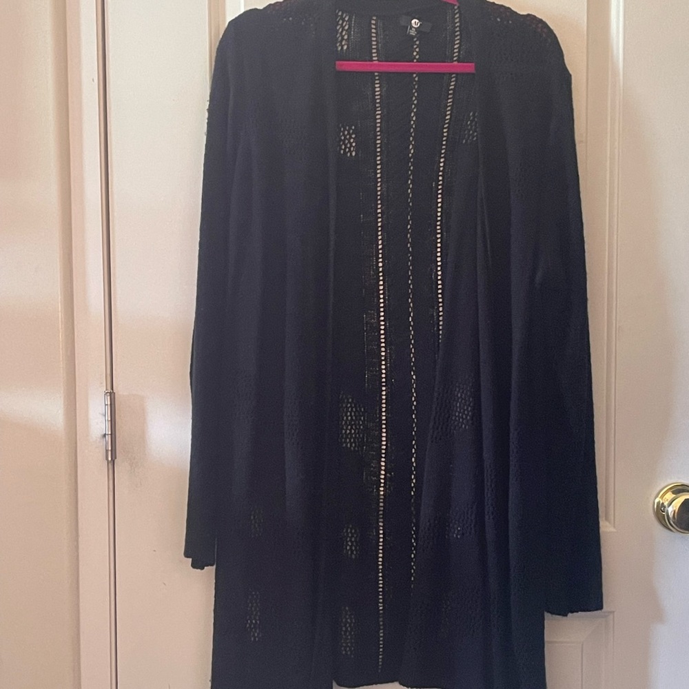 Long sleeve black knitted long cardigan